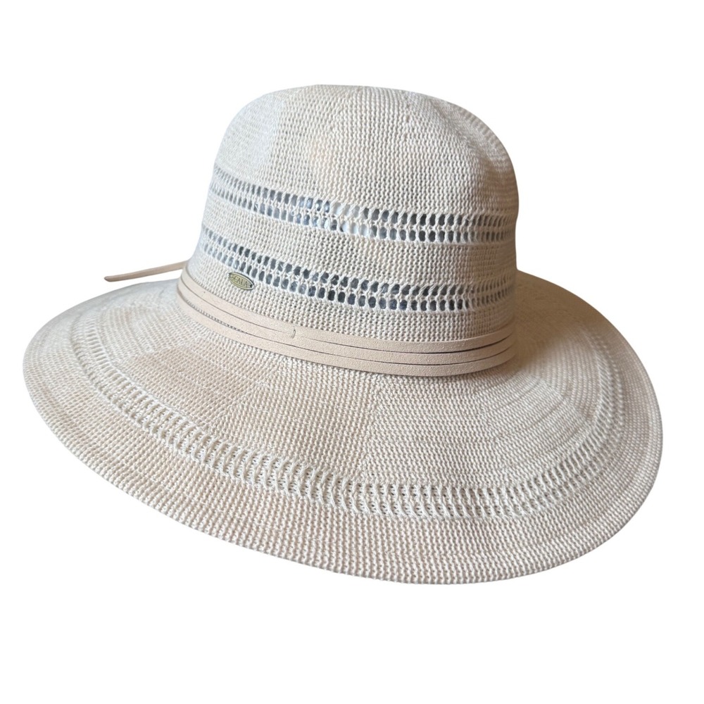 Scala Womens Cream Poly Knit Safari Sun Hat Packable Wide Brim Suede Band LC837
